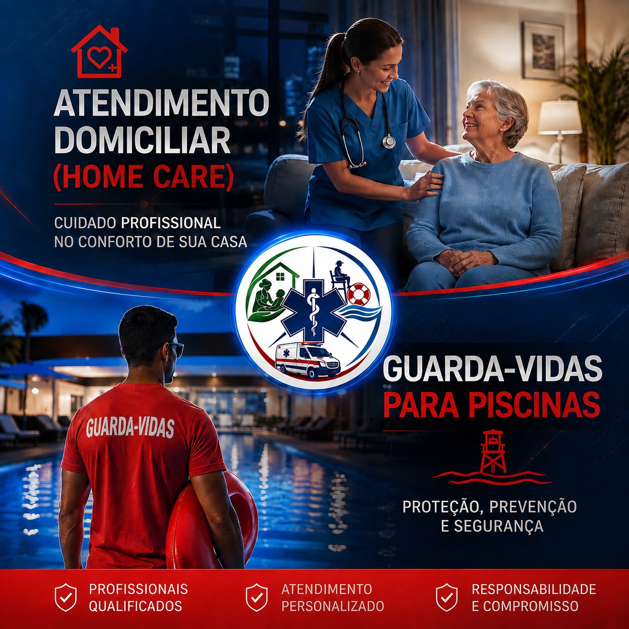 RV Saúde e Resgate — Atendimento Domiciliar (Home Care) e Guarda-Vidas para Piscinas: profissionais qualificados, atendimento personalizado, responsabilidade e compromisso